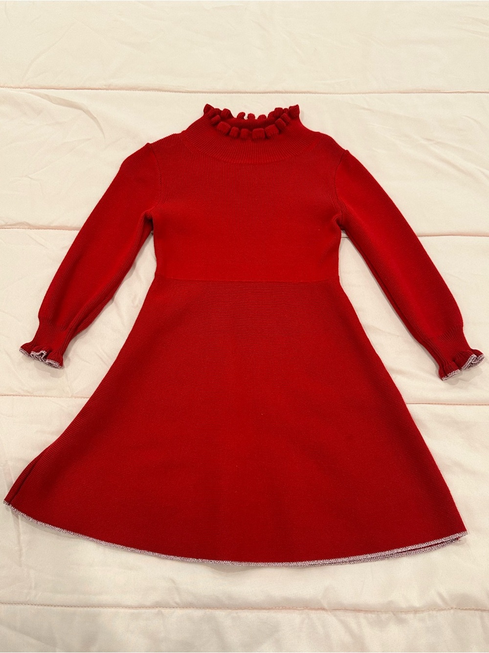 Crewcuts Red Knit Fit-and-Flare Dress with Ruffle Neck